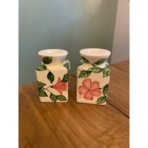 Ceramic Candle Holders‎ White Square Pink Floral Made in Philippines